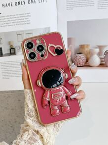 Funda de teléfono con baño de metal y diseño de astronauta, compatible con iPhone 15/15 Plus/15 Pro/15 Pro Max, versión internacional, no la versión nacional - Rojo - Ver 4