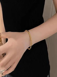 1 件竹节不锈钢手镯，适合女性日常佩戴和作为礼物 - 金色 - 查看 3