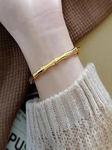 1 件竹节不锈钢手镯，适合女性日常佩戴和作为礼物 - 金色 - 查看 6