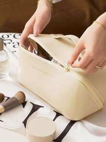 Portable Makeup Brush Bag Handheld Cosmetic Case Travel Toiletry Organizer - Beige - View 9