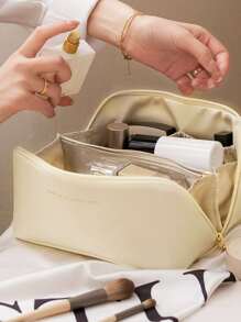 Portable Makeup Brush Bag Handheld Cosmetic Case Travel Toiletry Organizer - Beige - View 4