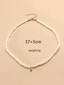 1pc Round Bead Pearl Necklace Elegant - White - View 4