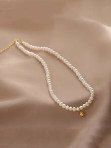 1pc Round Bead Pearl Necklace Elegant - White - View 2
