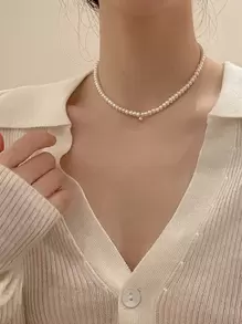 1pc Round Bead Pearl Necklace Elegant - White - View 1