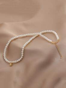 1pc Round Bead Pearl Necklace Elegant - White - View 3