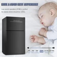 Mini Fridge with Frezzer,3.2 Cu.Ft Mini Fridge for Bedroom,Small Refrigerators,2 Door Compact Refrigerator 37dB Quiet,7-Settings Mechanical Thermostat,LED Lights for Dorm, Office, Apartment - 黑色 - 查看 5