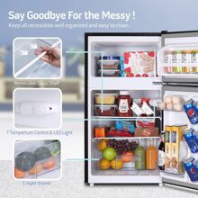 Mini Fridge with Frezzer,3.2 Cu.Ft Mini Fridge for Bedroom,Small Refrigerators,2 Door Compact Refrigerator 37dB Quiet,7-Settings Mechanical Thermostat,LED Lights for Dorm, Office, Apartment - 黑色 - 查看 6