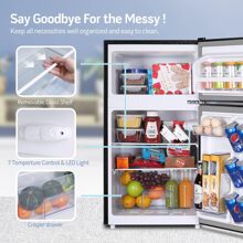 Mini Fridge with Frezzer,3.2 Cu.Ft Mini Fridge for Bedroom,Small Refrigerators,2 Door Compact Refrigerator 37dB Quiet,7-Settings Mechanical Thermostat,LED Lights for Dorm, Office, Apartment - 黑色 - 查看 4
