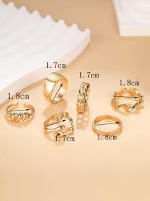 17KM 6 件套简约不对称形状女士戒指套装，非常适合度假和约会 - 金黃色 - 查看 4