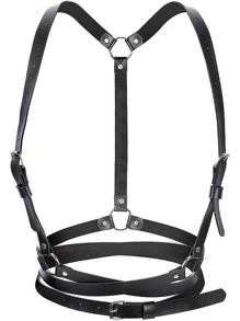 1入組女性時尚PU皮革腰皮帶身體克制背帶節日服飾 - 黑色 - 查看 1