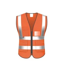 橙色多口袋網眼反光夾克,男女皆可穿的透氣反光背心,適用於戶外跑步,運動,駕駛,騎自行車 - 橘色 - 查看 1