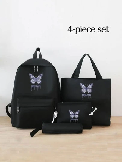 4pcs/Set Classic Print Casual Travel Backpack, Large Capacity Backpack, Children's Backpack, Women's Backpack, Student Backpack, College Style, Large Capacity Backpack