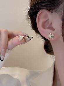 1pair Bride-Style Floral & Rhinestone Decor Stud Earrings For Women's Daily Wear Elegant Royal Halloween