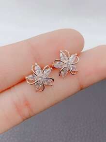 1pair Bride-Style Floral & Rhinestone Decor Stud Earrings For Women's Daily Wear Elegant Royal Halloween