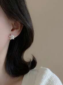 1pair Bride-Style Floral & Rhinestone Decor Stud Earrings For Women's Daily Wear Elegant Royal Halloween