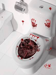 Miếng Dán Nhà Vệ Sinh Zombie Đầu Lâu Kinh Dị, Nhãn Dán Dấu Tay Máu Chống Nước Tự Dính Trang Trí Halloween Cho Tiệc Lễ Hội, Nhãn Dán Nắp Bồn Cầu, 11.61x9.65 Inch - Nhiều màu - Xem 1