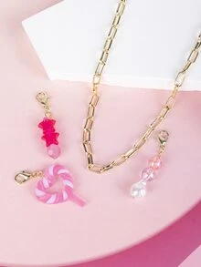 1個棒棒糖形狀、星形狀、彩色珠子可更換吊墜的兒童項鍊 - 彩色 - 查看 2