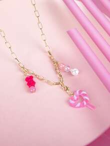 1個棒棒糖形狀、星形狀、彩色珠子可更換吊墜的兒童項鍊 - 彩色 - 查看 3