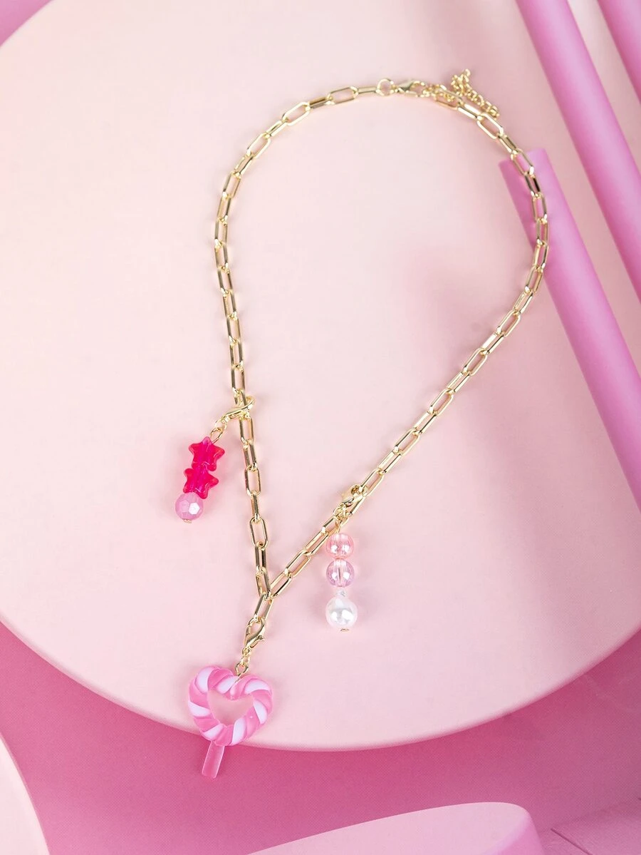 1個棒棒糖形狀、星形狀、彩色珠子可更換吊墜的兒童項鍊 - 彩色 - 查看 1