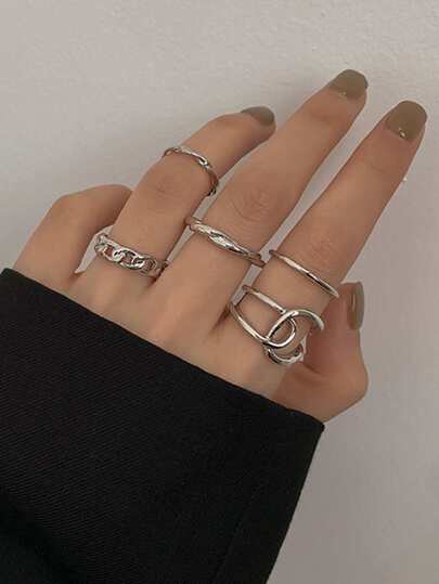 17KM 5 件简约几何设计戒指，适合女士、度假和约会礼物