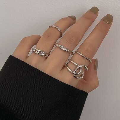 17KM 5 件简约几何设计戒指，适合女士、度假和约会礼物