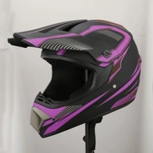 1pc Black-purple Motorcycle Helmet, Compatible With Off-road And Racing Motorcycles - Black - View 2