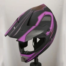 1pc Black-purple Motorcycle Helmet, Compatible With Off-road And Racing Motorcycles - Black - View 3