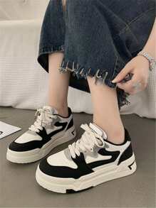Giày thể thao nữ thời trang đen trắng, giày vải buộc dây cổ thấp mũi tròn - Nhiều màu - Xem 3