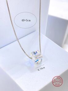 1pc Fashionable 925 Sterling Silver Crystal-like Pendant Necklace For Women, Suitable For Daily Wear, Dating, Party, Work - Silver - View 4