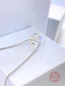 1pc Fashionable 925 Sterling Silver Crystal-like Pendant Necklace For Women, Suitable For Daily Wear, Dating, Party, Work - Silver - View 2