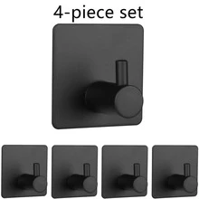 4pcs Stainless Steel Adhesive Wall Hooks, Heavy Duty Kitchen Storage Hooks, Metal Hanger For Bedroom, Bathroom, Door - Black - View 1
