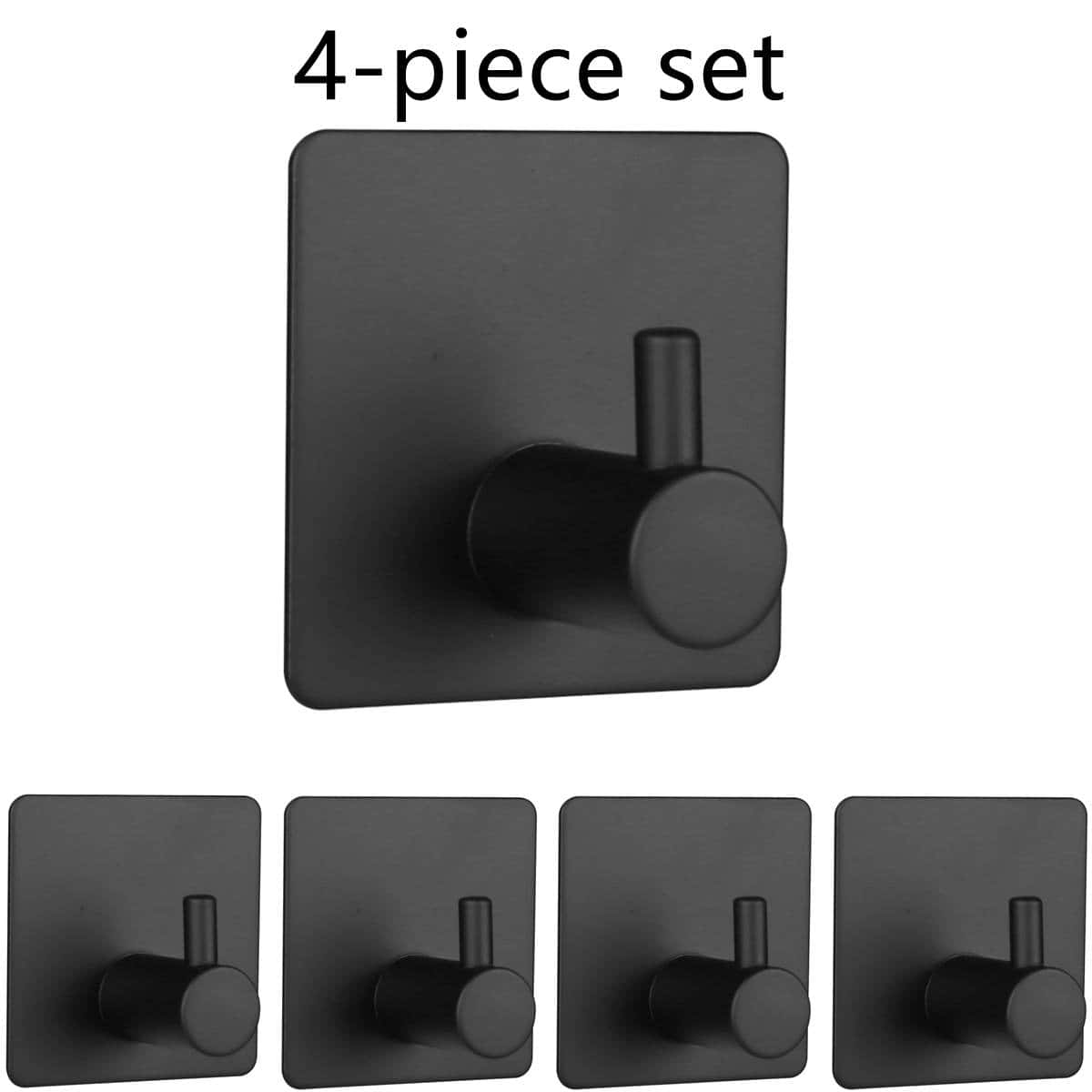 4pcs Stainless Steel Adhesive Wall Hooks, Heavy Duty Kitchen Storage Hooks, Metal Hanger For Bedroom, Bathroom, Door - Black - View 1