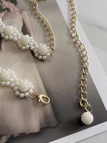 1 pieza Elegante cadena de cintura con cuentas de perlas falsas para mujeres, accesorio de vestido de verano - Blanco - Ver 7