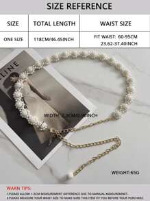 1 pieza Elegante cadena de cintura con cuentas de perlas falsas para mujeres, accesorio de vestido de verano - Blanco - Ver 3
