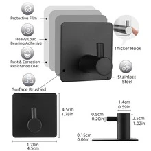 4pcs Stainless Steel Adhesive Wall Hooks, Heavy Duty Kitchen Storage Hooks, Metal Hanger For Bedroom, Bathroom, Door - Black - View 3