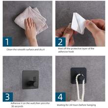 4pcs Stainless Steel Adhesive Wall Hooks, Heavy Duty Kitchen Storage Hooks, Metal Hanger For Bedroom, Bathroom, Door - Black - View 5