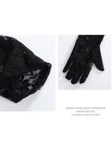 1pair Pink Fashionable Bridal Lace Gloves Fall Clothes For Women - Pink - View 3