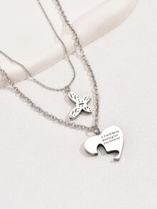 2 piezas Set collar con mariposa Love Love pareja - Plateado - Ver 2