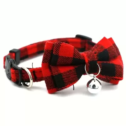 Pet Collar Grid Pattern Bowknot Cat Collar With Buckle And Bell