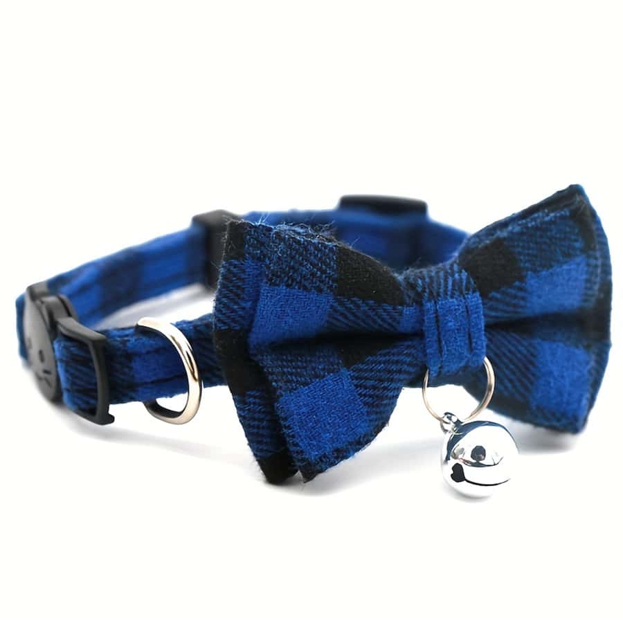 Cái vòng Pet , Kẻ sọc Bowknot Vòng cổ mèo Với Khóa & Chuông - Màu xanh lam - Xem 1