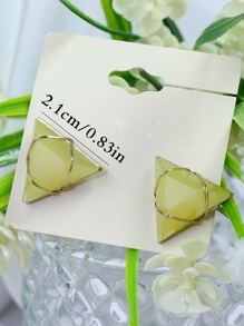 1對復古風格黃色和綠色幾何三角形丙烯酸寶石耳針,極簡又時尚的耳飾,適合工作、日常生活、旅行和配搭 - 黃色 - 查看 4
