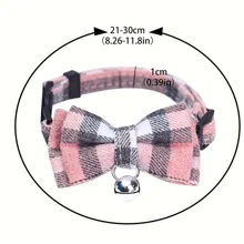 Pet Collar, Plaid Bowknot Cat Collar With Buckle & Bell - Blue - View 2