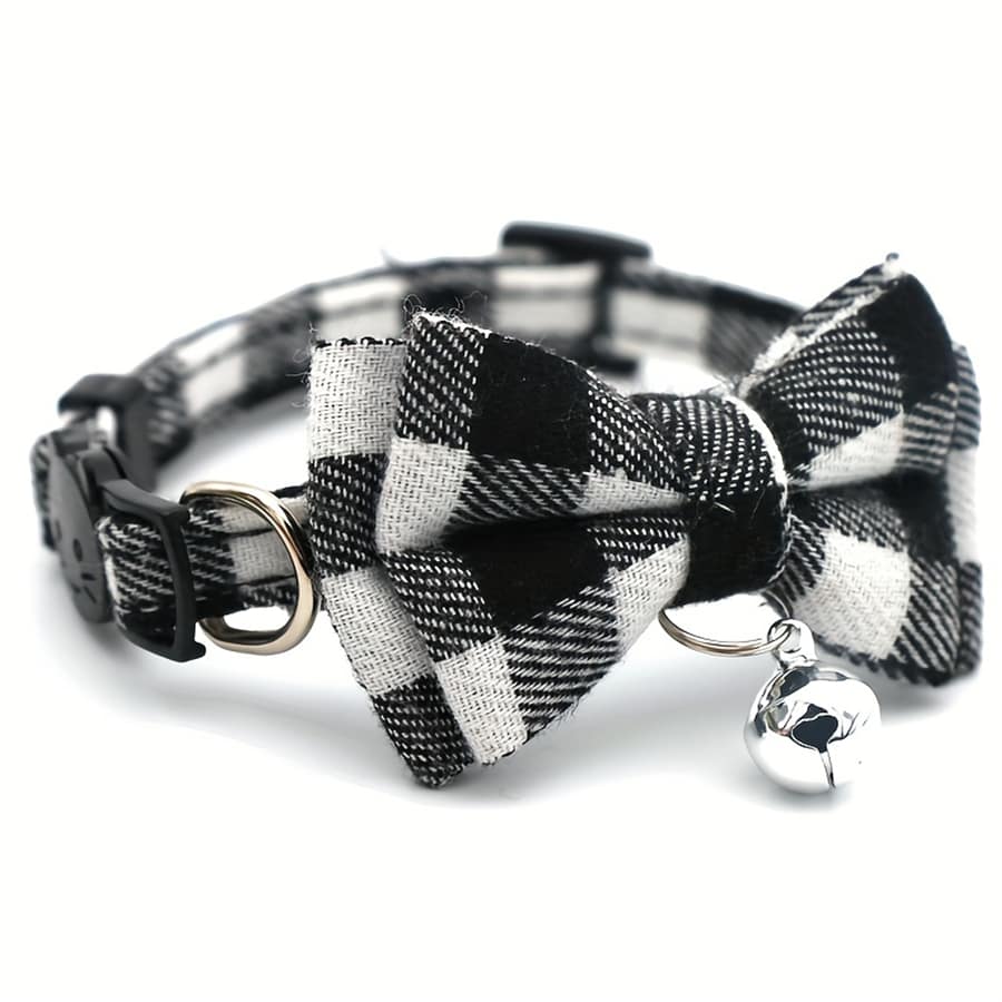 Pet Collar Grid Pattern Bowknot Cat Collar With Buckle & Bell