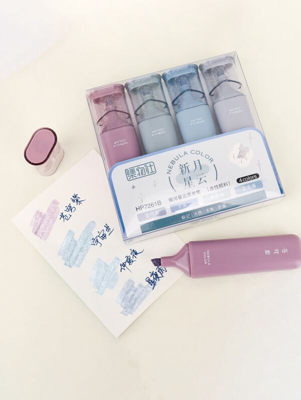 4pcs Glitter Highlighter Pen, Highvalue, Perfect For Bullet Journal
