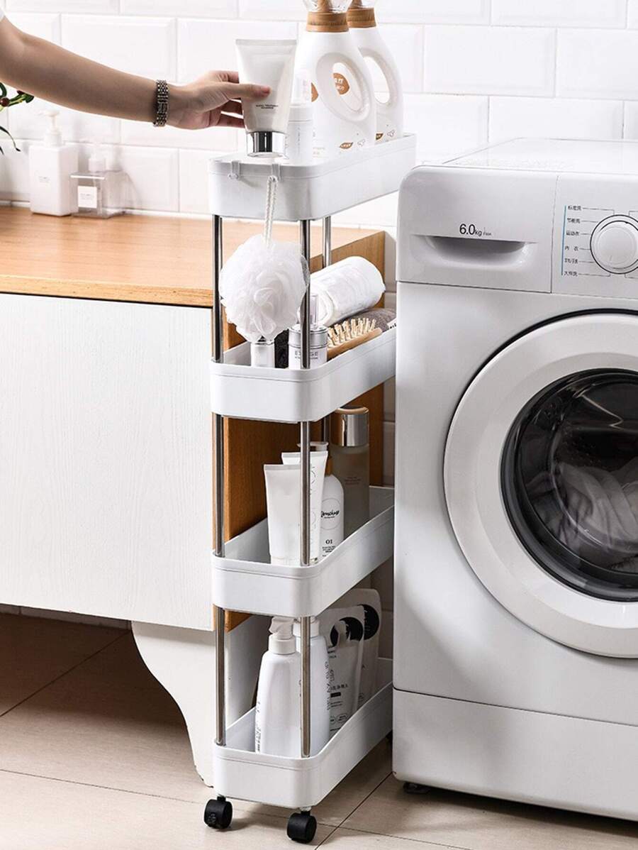 Chariot Rangement 3 Niveaux Roulant – Étagère Mobile Avec Roulettes – Blanc/Noir – 69x33x22 Cm – 25kg Par étage