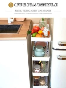 1 pièce Chariot utilitaire à 3/4 étages sur roulettes, étagère de stockage mobile, étagère de rangement pour cuisine, salle de bain, étroite, pour faire glisser, étagère pour salon