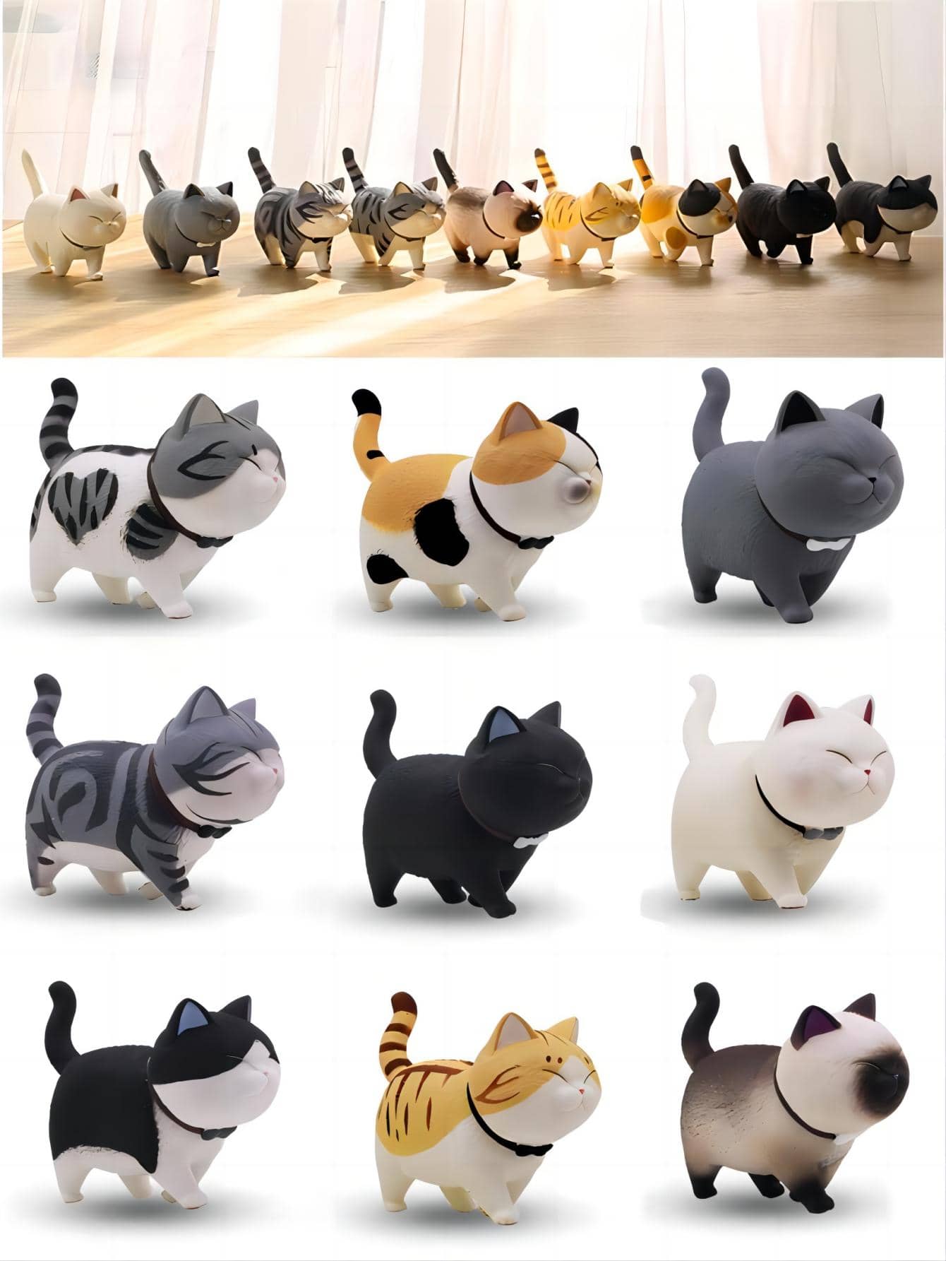 Conjunto de 9 piezas de miniaturas de gatos monísimos en paisajes para el hogar y jardín con figurillas adorables de gatitos para regalo de cumpleaños de animalitos para decoración de hogar y jardín - Multicolor - Ver 1