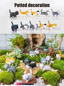 Conjunto de 9 piezas de miniaturas de gatos monísimos en paisajes para el hogar y jardín con figurillas adorables de gatitos para regalo de cumpleaños de animalitos para decoración de hogar y jardín - Multicolor - Ver 3