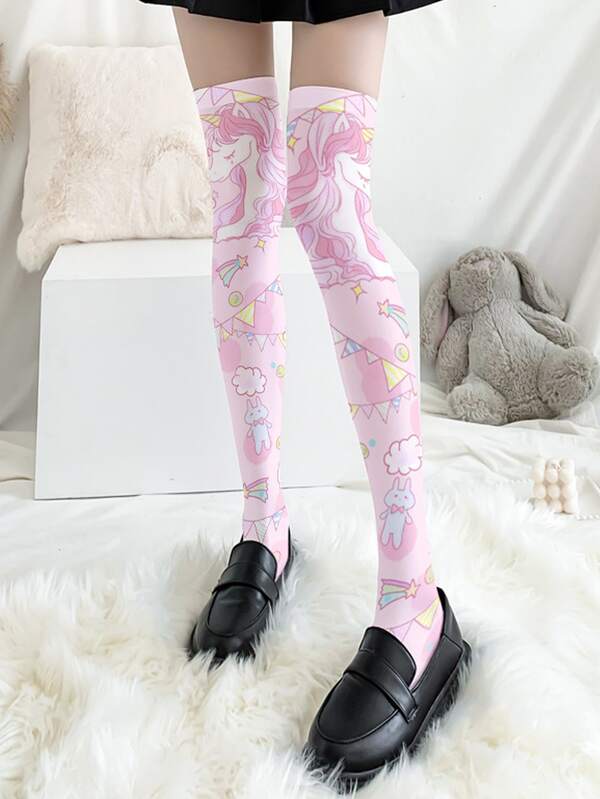 1pc Ladies' Cherry Printed Knee High Stockings, Leggings Socks SHEIN USA