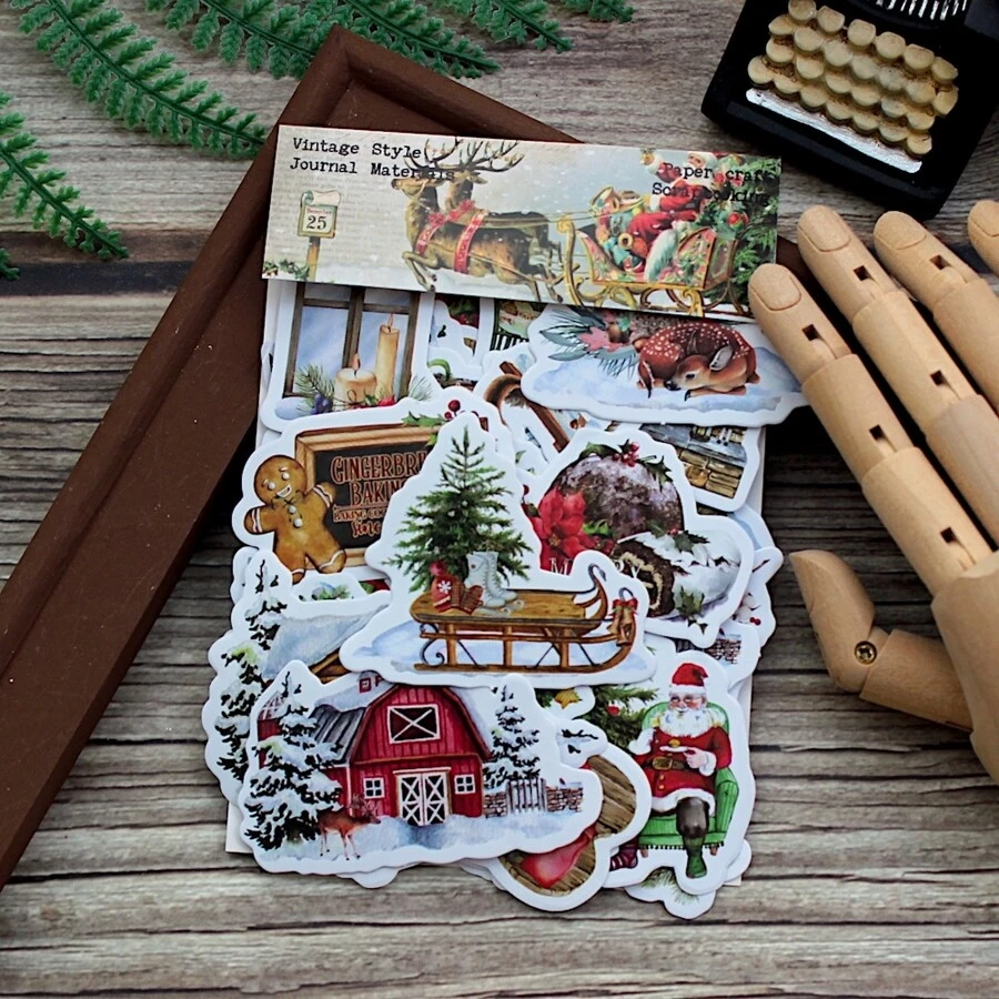 40入組復古聖誕貼紙切貼紙系列成套工具適用於剪貼簿項目 - 彩色 - 查看 1
